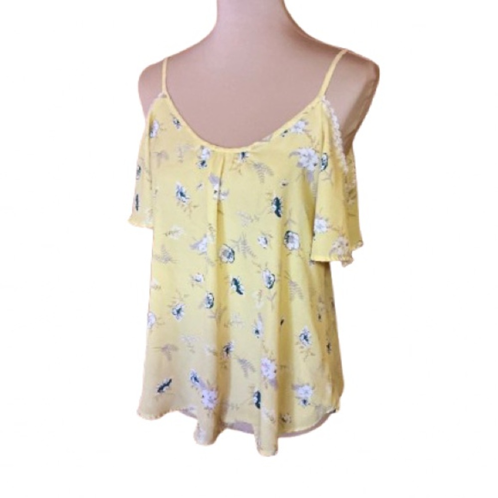 Sienna Sky Yellow Feminine Floral Cold Shoulder Top